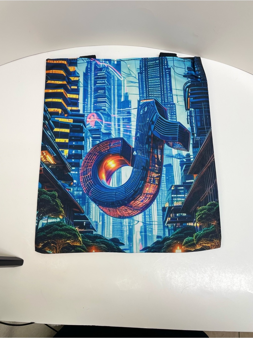 Cityscape Blue and Black Tote Bag with Notebook  Bag 14X13